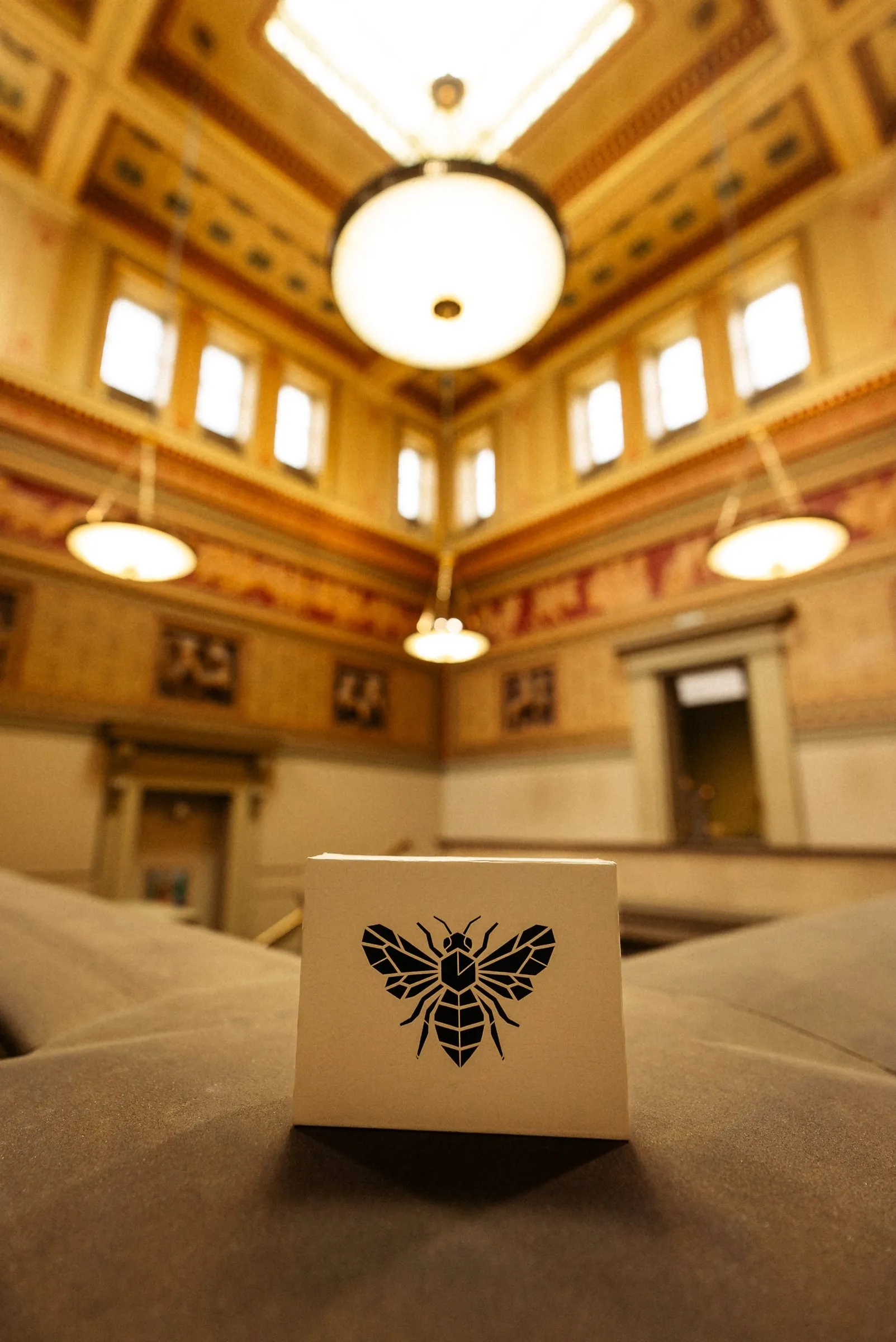 The Archive discovery set on a plinth in the atrium of Manchester Art Gallery.